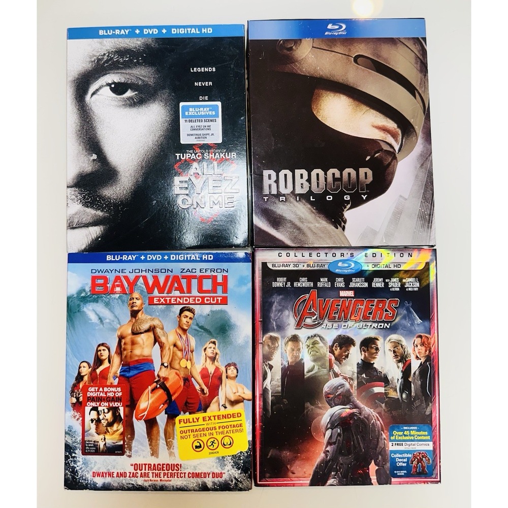 Lot Of 4 DVD + Blu-ray Movies - Robocop, Baywatch, Avengers, All Eyes On Me